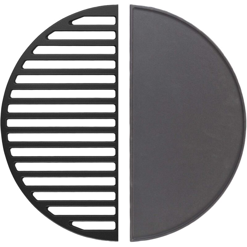 Kit Barbecue et Plaque de gril bbq semi-circulaires – 55 x 26,5 x 1,5 cm – en Fonte – bbq Charbon de bois ou à gaz – Grillade Cuisson – Terrasse