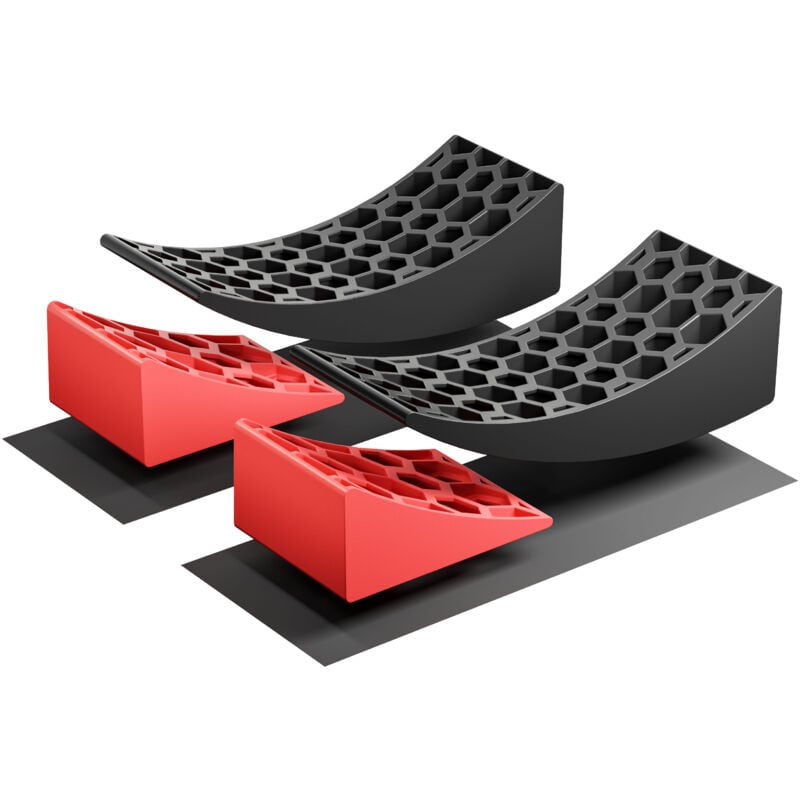 Wiltec - Kit Cales de roue rondes, 15 x 40 x 11 cm / 15 x 20,8 x 9,8 cm, capacité 13 t, avec Tapis et Niveau à bulle en t, Protection de pneus pour