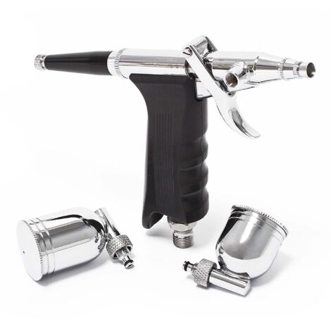 Wiltec Kit Pistolet aérographe professionnel Modèle 116 – Action double DA – avec Buse et Aiguille 0,3 mm – Godets 7 / 10 ml – Tatouage, bronzage, maquillage, modélisme airbrush