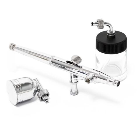 Wiltec Kit Pistolet aérographe professionnel Modèle 134 – Action double DA – avec Buse 0,3 mm – Godets 7 / 22 ml – Tatouage, bronzage, maquillage, modélisme airbrush