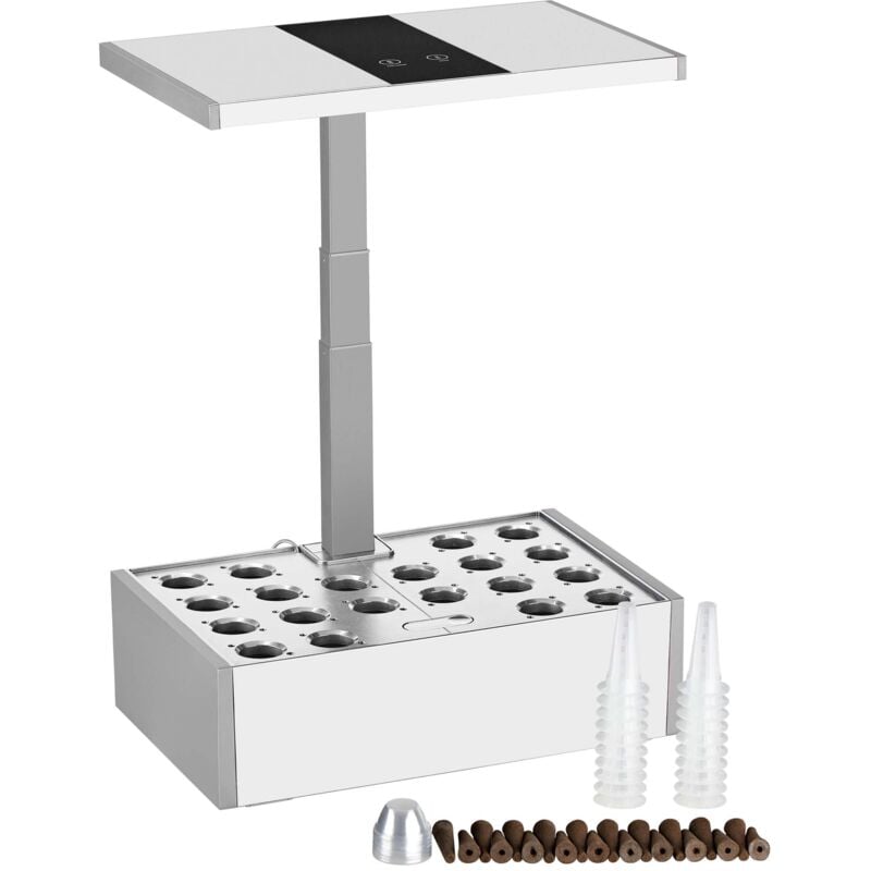 Wiltec - Kit serre pour culture hydroponique – 40 x 26 x 36 cm – Jardinière potager intérieur – Hauteur ajustable – led, réservoir 9,8 l, capsules –