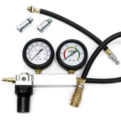 Wiltec – Testeur de fuite de cylindre avec tuyau de pression 66 cm – Adaptateurs M14 et M18 inclus – Pour moteurs à essence – Coffret pratique
