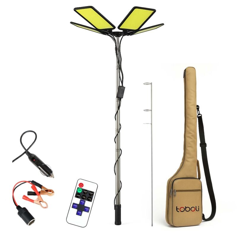 Lampe télescopique 12 v led V2, 560 x 560 x 1190 mm, 912 led, 11224 lm, Lumière avec Barre de support et Télécommande pour Camping Tente Excursions
