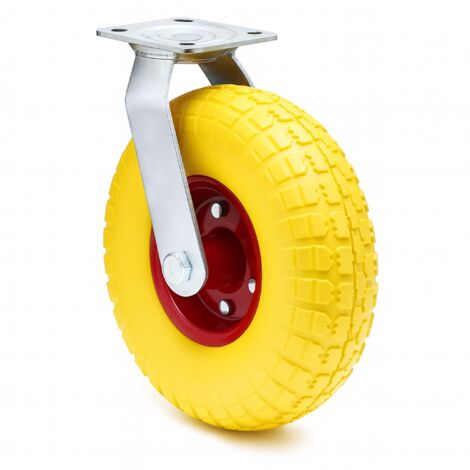 Wiltec Lenkrolle Ø258 bis 150kg mit Metallfelgen 78mm hoch pannensicher gelb belastbar, Transportrolle Möbelrolle Laufrolle Möbel-Lenkrolle