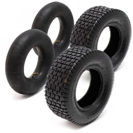 Wiltec Lot 2x Pneu 15x6.00-6 et 2x Chambre à air – Valve coudée – 350 x 350 x 140 mm – 4 PR – capacité de charge 200 kg – pour Tondeuse à gazon Tracteur à pelouse Brouette Chariot Diable