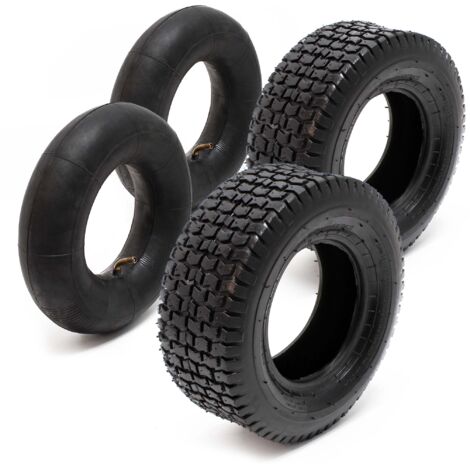 Wiltec – Lot de 2 pneus 15x6.00-6 et 2 chambres à air – Valve coudée TR87 – 4 PR – Capacité de charge 200 kg – Pour tondeuse et tracteur de jardin
