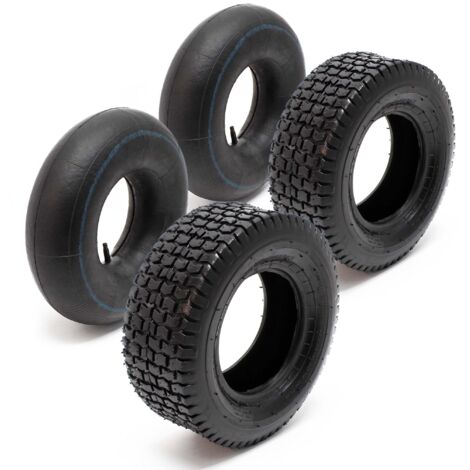Wiltec – Lot de 2 pneus 16x6.50-8 et 2 chambres à air TR13 – Valve droite – Indice de charge 4 PR – Capacité 300 kg pour tondeuse et tracteur