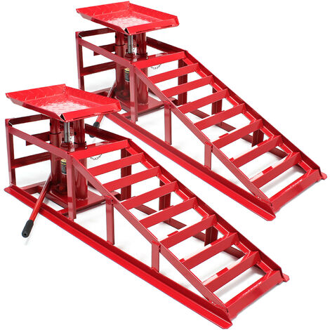 Wiltec – Lot de 2 rampes de chargement avec cric hydraulique 2000 kg – Hauteur réglable jusqu'à 30 cm – Acier galvanisé – Surface antidérapante