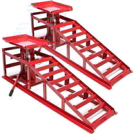 Wiltec Lot de 2x Rampe de voiture – avec Cric hydraulique 2000 kg – Réglable en hauteur – Rampes d’accès Chargement Entretien Inspection automobile pour Garage Réparation