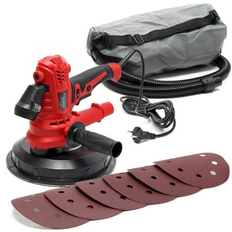 Wiltec – Meuleuse angulaire auto-aspirante 900 W – Vitesse réglable 1400-2700 tr/min – Pour ponçage murs et plafonds – Accessoires inclus