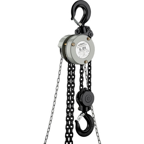 Wiltec Mini Kettenzug bis 5 t, robuster Handkettenzug 3 m Hubhöhe, Tragmittel mit 3 m Lastkette, Hebezeug manuell, hochbelastbares Hebemittel