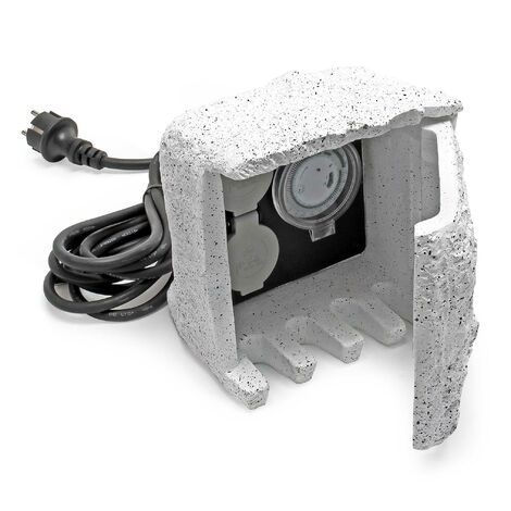 Wiltec – Multiprise de jardin double 2 prises – Résine synthétique IP44 – Minuterie mécanique – Câble 5 m – Design pierre pour extérieur
