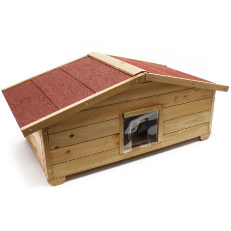 Wiltec Niche de chat Taille L – 990 x 520 x 420 mm – avec Porte, Toit bitumé, Isolation 3 couches – Maison pour chats chatons Outdoor Maisonnette extérieure