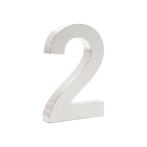 Wiltec Número de casa "2" acero inoxidable 20 cm moderno diseño 3D tipo Arial para fachadas y exteriores de casas de casas, material de montaje incluido