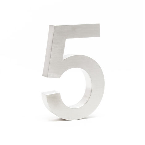 Wiltec Número de casa "5" acero inoxidable 20 cm moderno diseño 3D tipo Arial para fachadas y exteriores de casas de casas, material de montaje incluido