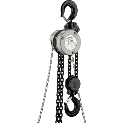 Wiltec Palan à chaîne manuel VSK-5 – Capacité de levage 5 t – Hauteur de levage 3 m – Chaîne de 3 m – Palan mécanique de levage pour atelier