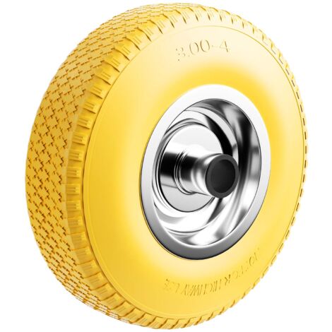 Wiltec Pannensicheres PU Rad 3.00-4 75 x 255 mm 100 kg, Polyurethan Vollgummi Schubkarren Komplettrad mit Stahlfelge, Schubkarrenrad pannensicher