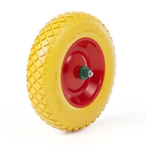 Wiltec Pannensicheres PU Rad 4.8/4.00-8 90 x 390 mm 160 kg, Polyurethan Vollgummi Schubkarren Komplettrad mit Steckachse, Schubkarrenrad pannensicher