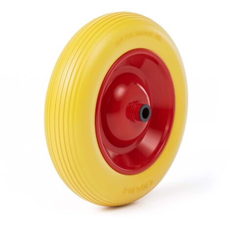 Wiltec Pannensicheres PU Rad 4.8/4.00-8 90 x 392 mm 180 kg, Polyurethan Vollgummi Schubkarren Komplettrad mit Stahlfelge, Schubkarrenrad pannensicher