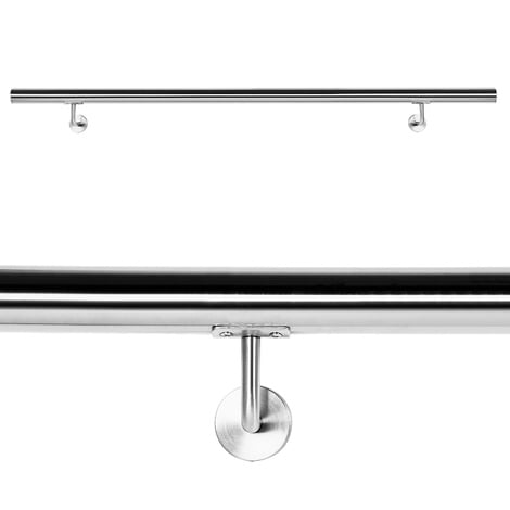 Wiltec Pasamanos barandilla de escalera 150cm acero inox V2A baranda con soporte a la pared