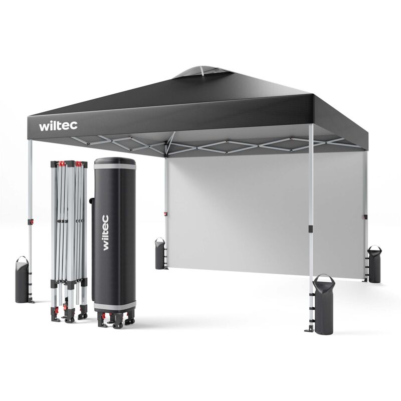 Wiltec - Pavillon de réception Pop Up Tonnelle pliant Paroi latérale One push 3x3 m Roues Gris - grau