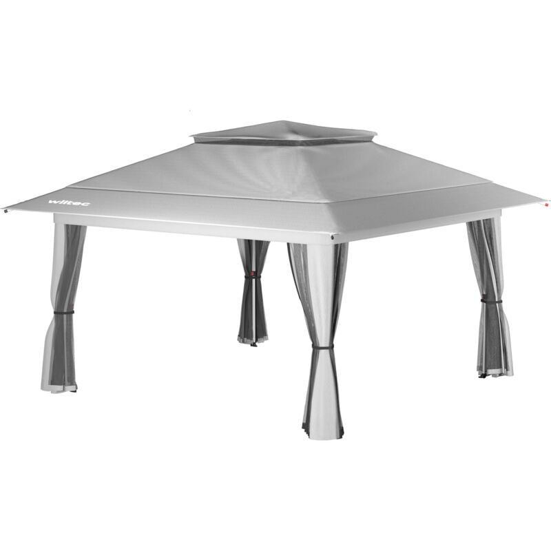 Wiltec Pavillon de réception pliante – 4 x 4 x 2,87 m – couleur Gris clair – avec Protection anti-moustiques Sac et Roues – Tente Tonnelle de jardin