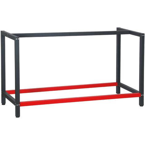 Wiltec – Pied d’établi en acier 150x57x81 cm – Châssis robuste avec revêtement anthracite et rouge – Points de vissage pour fixation