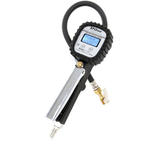 XPOTOOL Wiltec Pistolet de gonflage de pneus numérique – plage de pression 0-10 bars – Mesure précise et affichage numérique de 4 unités – Testeur de pression d’air