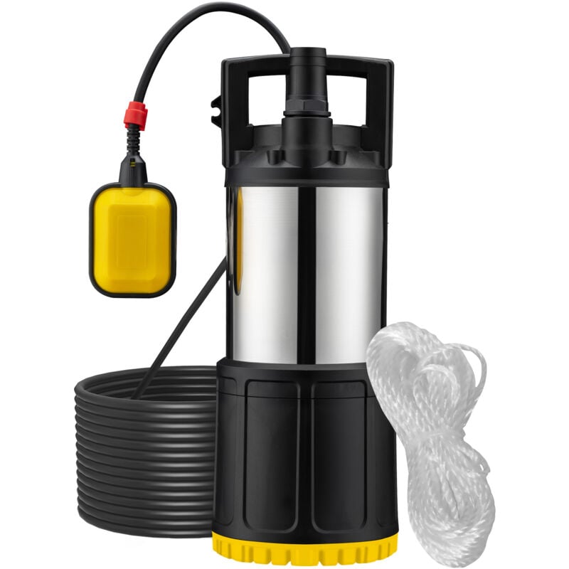 Pompe à eau immergée 1000 w – 5500 l/h – Refoulement max. 30 m, profondeur max. 7 m – en ppo et acier – avec Interrupteur à flotteur,