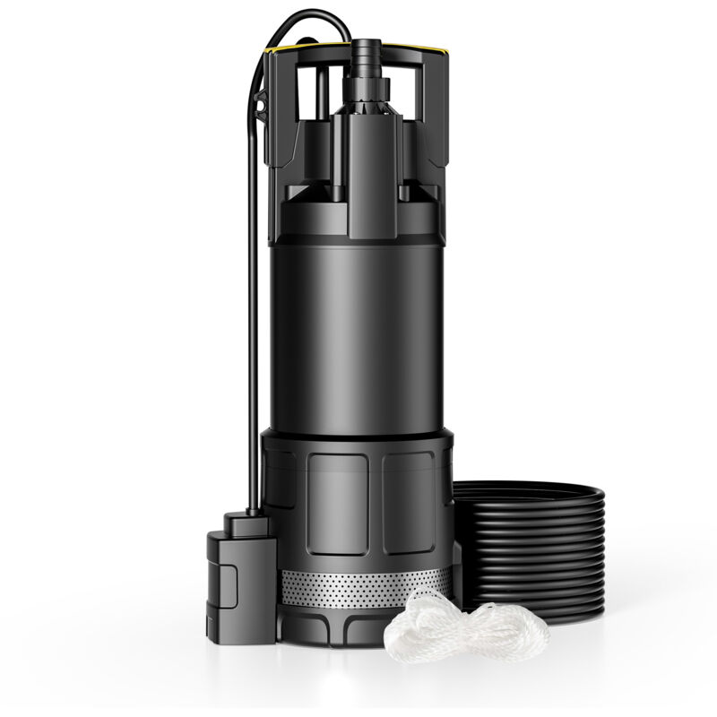 Pompe à eau immergée 1200 w – 6000 l/h – Refoulement max. 40 m, profondeur max. 7 m – Détecteur anti-marche à sec, Interrupteur à flotteur,