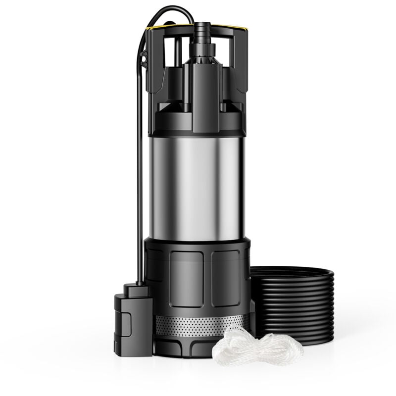 Pompe à eau immergée 1200 w – 6000 l/h – Refoulement max. 40 m, profondeur max. 7 m – Détecteur anti-marche à sec, Interrupteur à flotteur,