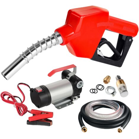 Wiltec Pompe à Fuel Gasoil bio Autoaspirante – 12 V / 150 W / 40 l/min – avec Pistolet de distribution automatique, Tuyau et clapet de pied – Pour gazole et huile de chauffage