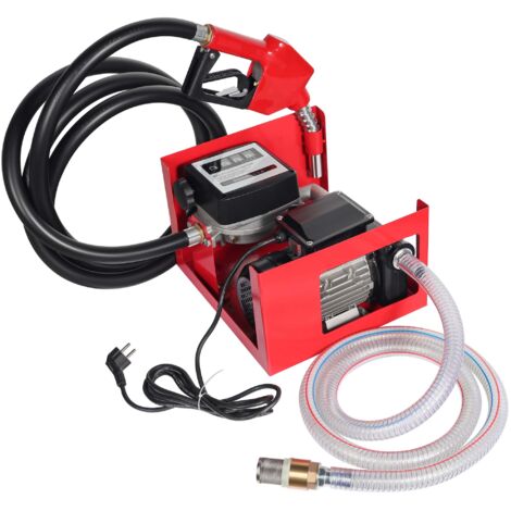 Wiltec Pompe à Fuel Gasoil bio Autoaspirante – 230 V / 750 W / 80 l/min – Hauteur d'aspiration max. 25 m – avec Pistolet de distribution à arrêt automatique et Soupape by-pass