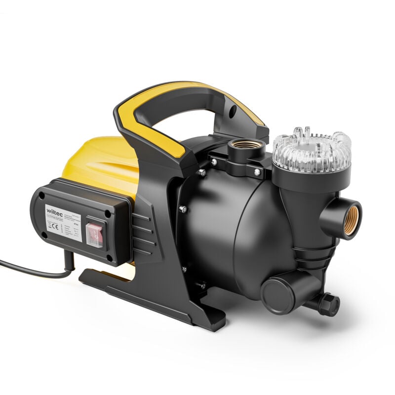 Pompe arrosage jardin – 1200 w – Refoulement hauteur 48 m, profondeur 8 m – 2850 tr/min – Avec préfiltre et boîte en plastique - Wiltec