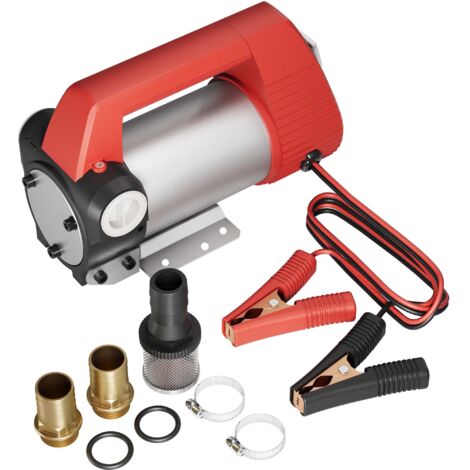 Wiltec Pompe d'aspiration à Fuel Diesel auto-amorçante – 12 V / 160 W / 40 l/min – avec Bornes de batterie – Pour gazole et huile de diesel, vidange transvasement