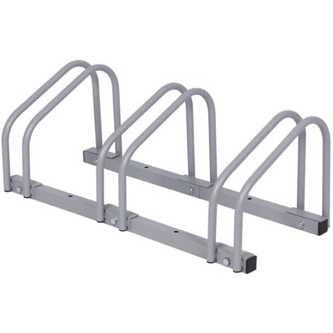 Wiltec Râtelier pour 3 vélos, 705 x 330 x 270 mm, Extensible, Montage au sol, Support bicyclette en acier galvanisé A3, Pied béquille de stationnement