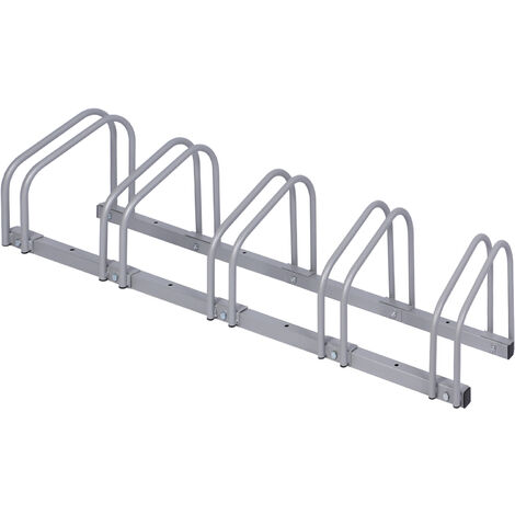 Wiltec Râtelier pour 5 vélos, 1305 x 320 x 265 mm, Extensible, Montage au sol, Support bicyclette en acier galvanisé A3, Pied béquille de stationnement