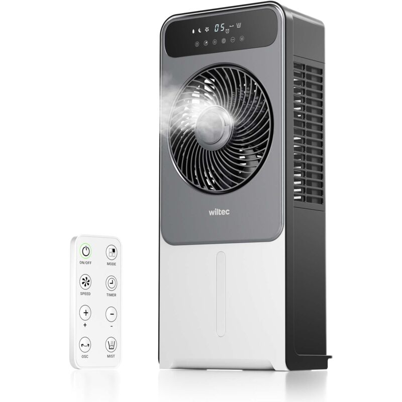 Wiltec - Refroidisseur mobile 37 w «Misting Fan» 235x290x668 mm Réservoir 1,5L avec 12 Vitesses Climatiseur mobile Rafraîchisseur d'air Écran tactile