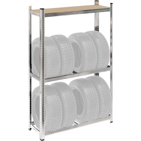 Wiltec Reifenregal – 180 x 120 x 40 cm – bis 795 kg – für 8 Reifen – aus Stahl – Werkstattregal Lagerregal Reifenständer Schwerlastregal