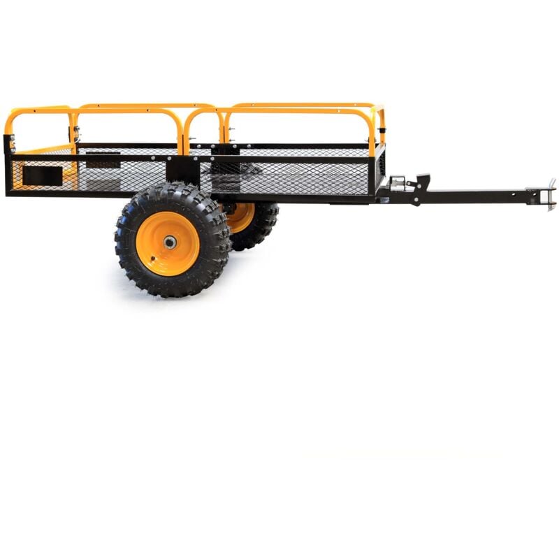 Remorque basculante – 2100 x 1200 x 70 mm – capacité 450 kg – en Acier – avec Grille et Parois amovibles – pour Tondeuse autoportée atv Jardinage