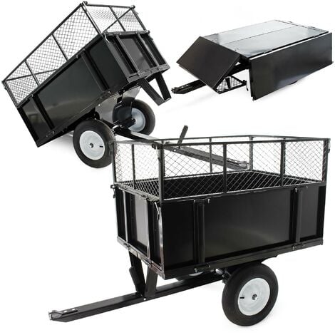 Wiltec Remorque basculante sur pneus – 114 x 76 x 30 cm – avec Grille rehaussée et Parois amovibles – Dispositif d’attelage universel – Jardinage, Transport