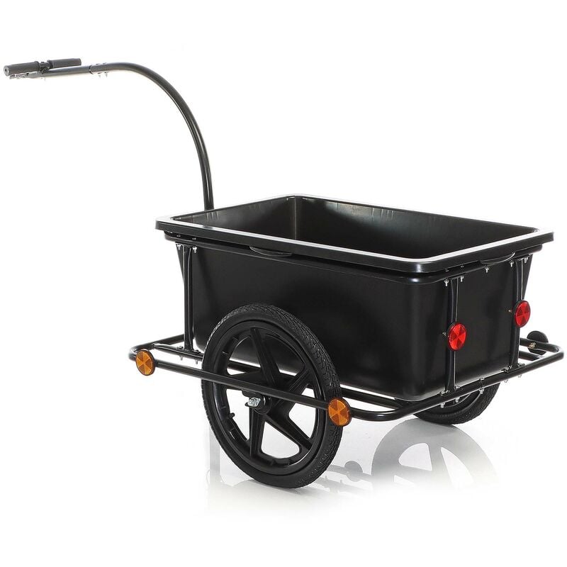 Remorque pour vélo 80 kg max., 1580 x 690 x 510 mm, Bac 90 l, Attelage rapide, Cadre protège-roue, Charrette à bras, Transport de charges Randonnée