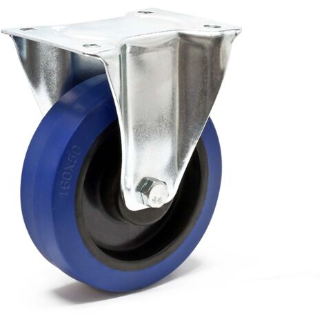 Wiltec Roulette fixe – Ø 160 mm – Capacité de charge 300 kg – Roue en plastique bleu avec Plaque de montage – Dispositif de transport, usage sans traces