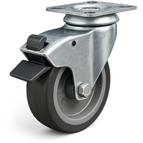 Wiltec Ruota piroettante con freno 125mm max 100 kg con piastra di montaggio, per carrelli, mobili