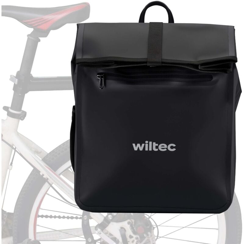 Wiltec Sacoche étanche pour porte-bagages noire – capacité de 22 L – en PVC – pour vélos et vélos électriques – Sac de bicyclette – Cyclisme,