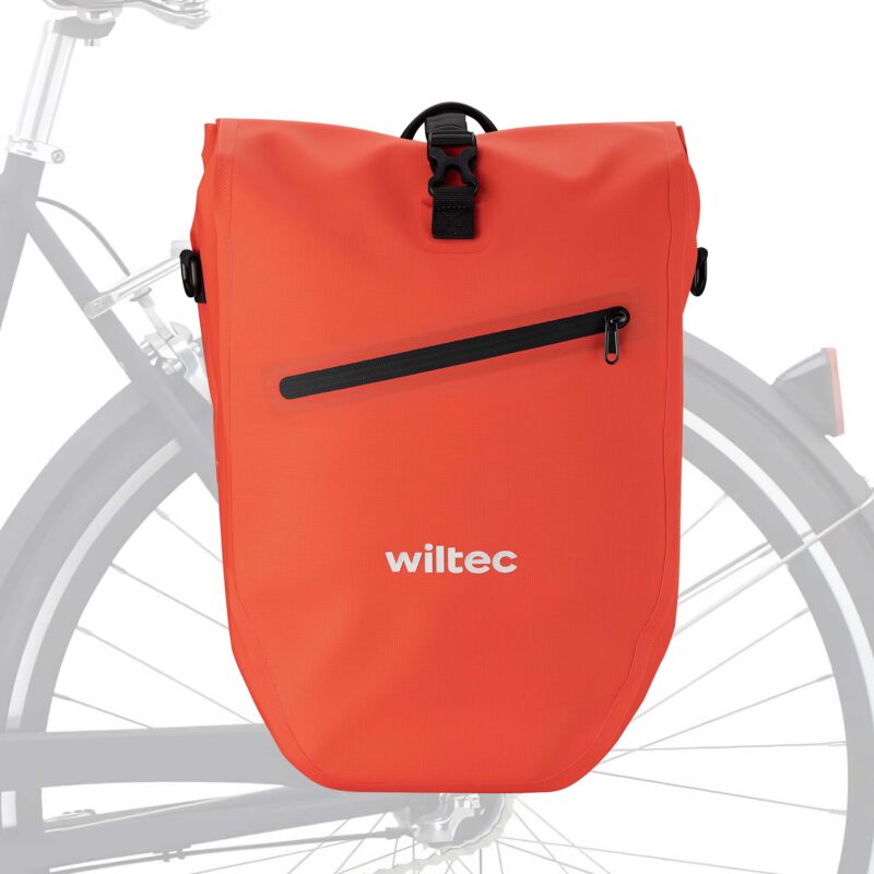 Wiltec - Sacoche étanche pour porte-bagages rouge – capacité de 28 l – en 500D pvc – avec poignée, bandoulière et réflecteur – pour vélos et vélos