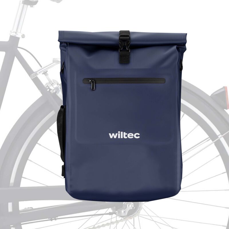 Wiltec - Sacoche sac à dos étanche pour porte-bagages bleue – capacité de 25 l – en 500D pvc – avec compartiment pour ordinateur portable – pour