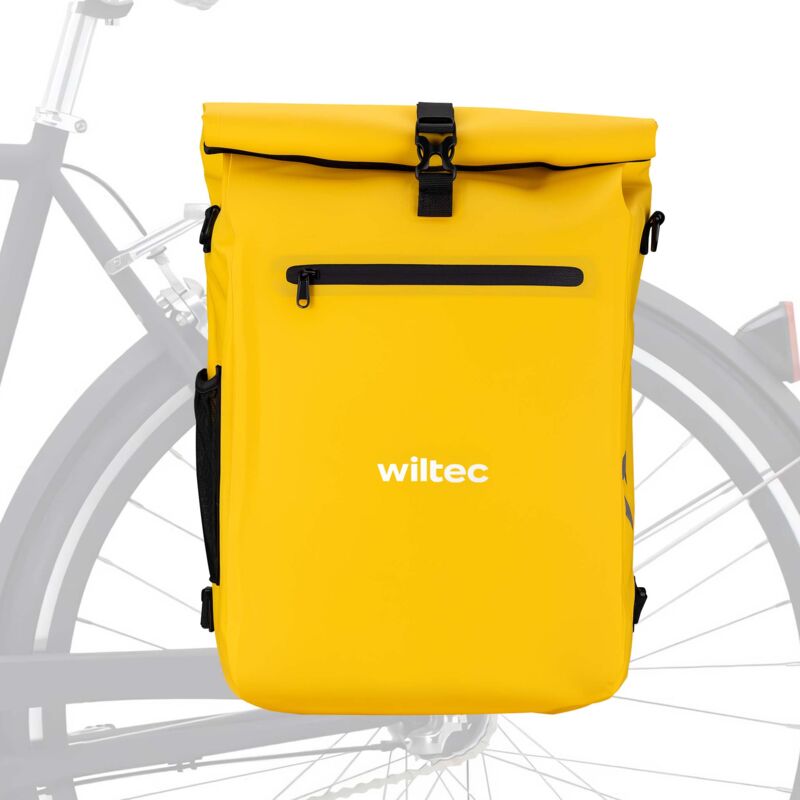 Wiltec - Sacoche sac à dos étanche pour porte-bagages jaune – capacité de 25 l – en 500D pvc – avec compartiment pour ordinateur portable – pour