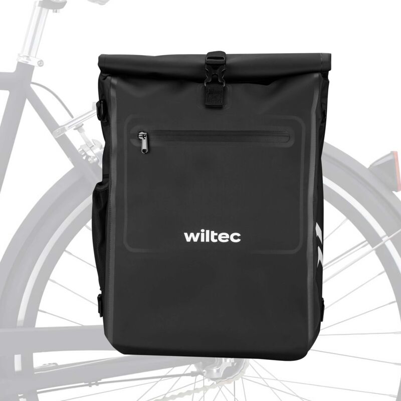 Wiltec - Sacoche sac à dos étanche pour porte-bagages noire – capacité de 25 l – en 500D pvc – avec compartiment pour ordinateur portable – pour