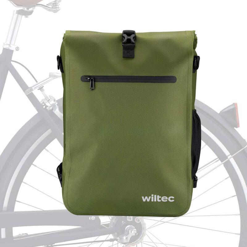 Wiltec - Sacoche sac à dos étanche pour porte-bagages olive – capacité de 25 l – en 600D tpu – avec compartiment pour ordinateur portable – pour